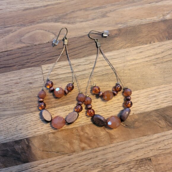 Chunky Teardrop Boho Brown Beaded Earrings - Picture 7 of 7
